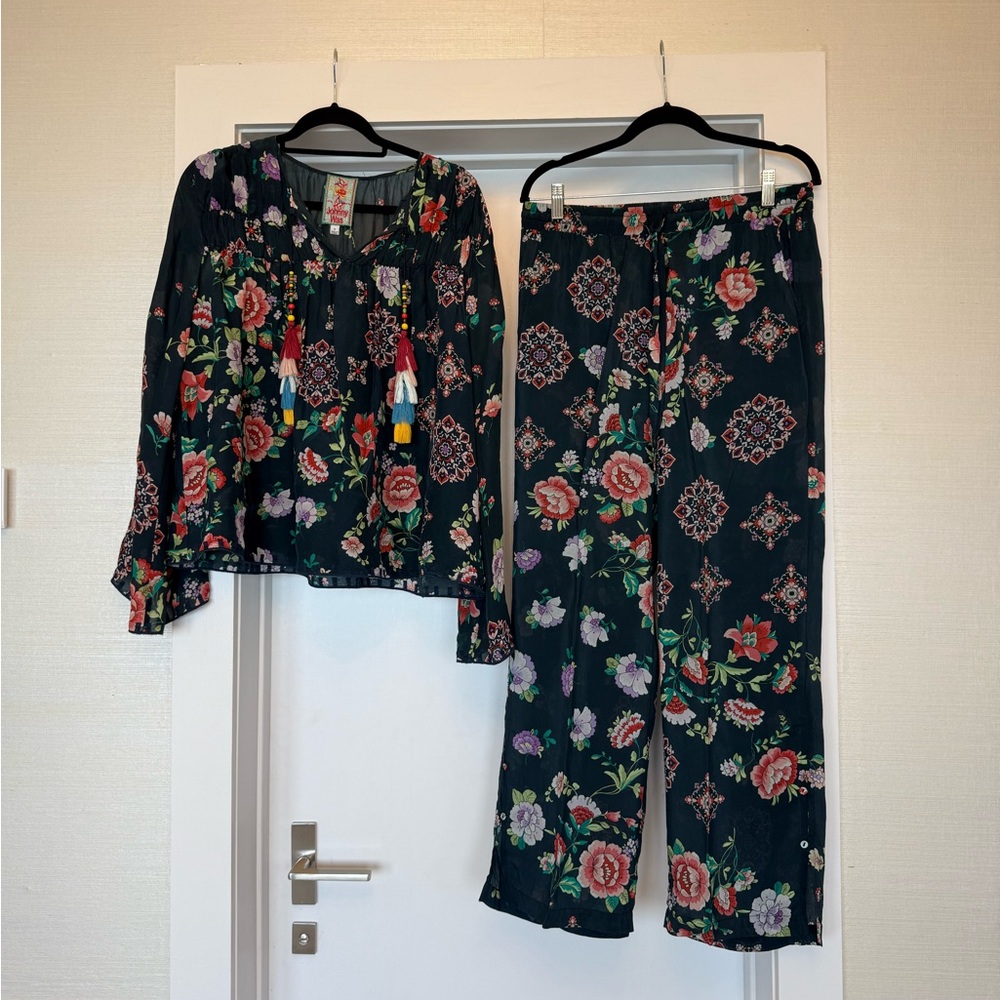 Johnny Was Floral Two-Piece Set - Black and Multicolor